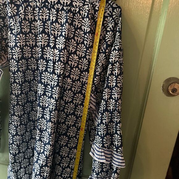 Madison Mathews OLIVE Shirt Palm fronds hand block small - Picture 9 of 10